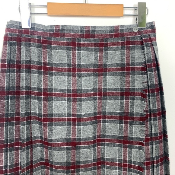Halperns Vintage Burgundy Grey Plaid Tartan Kilt Skirt - Picture 4 of 8